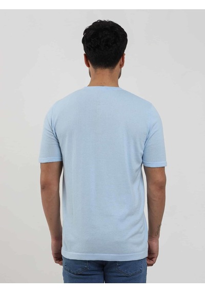 Dufy Buz Mavisi Erkek Slim Fit Düz Düğmeli O Yaka Kazak - 104636-buz Mavisi Buz Mavi