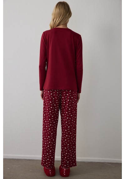 Penti Bordo Its Saturday Pantolon Pijama Takımı Kırmızı