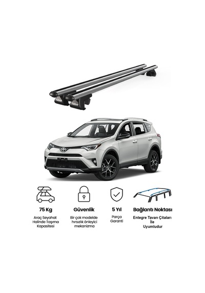 Venüs Toyota Rav4 Xa40 2013-2018 Uyumlu Gri Ara Atkı Port Bagaj Tavan Barı