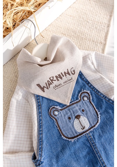 Babymod Denim 3'lü Erkek Bebek Salopet Kot Tulum Takım mavi