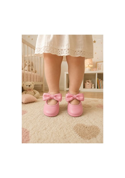 My Baby Kumsal % 100 Deri Bebe Babet Ayakkabı Taban Ve İç Astar Tamamen Deriden Üretilmiştir. Pembe Fiyonk Pembe Fiyonk