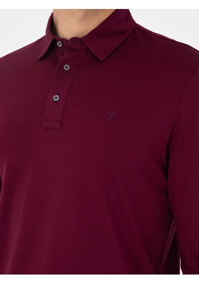 Bordo Regular Fit %100 Pamuk Polo Yaka Sweatshirt Kırmızı