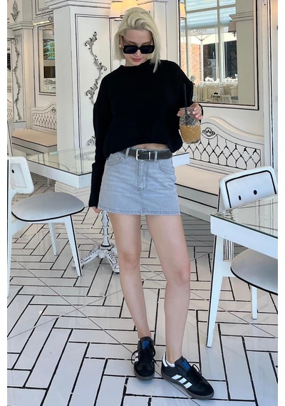 Madmext Siyah Bisiklet Yaka Crop Kadın Kazak Mg2166 Siyah