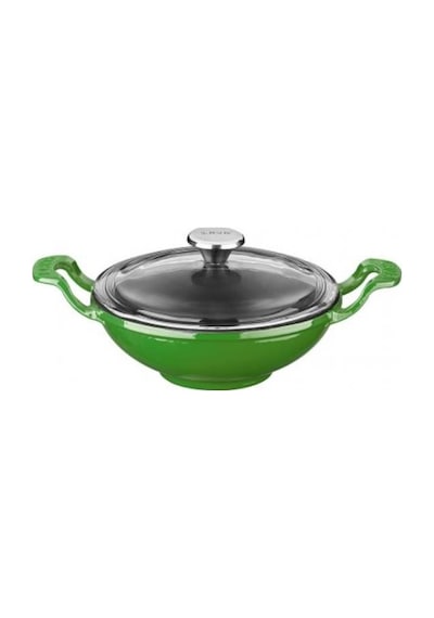 LAVA DÖKÜM WOK TAVA METAL KULPLU CAM KAPAKLI ÇAP(Ø)16CM. YEŞİL