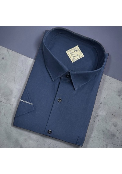 Eren Style Linen Keten Klasik %100 Cotton Kısa Kollu Terletmeyen Gömlek Lacivert