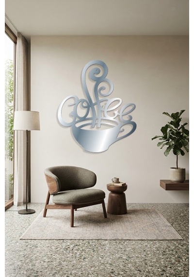 Coffee Metal Duvar Tablosu - Duvar Dekoru - Gümüş - 62 X 75 Cm
