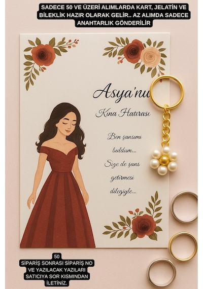 Kına Konsept 10'lu Papatya Anahtarlık - Kına Hediyesi - Nişan Hediyesi - Bride Hediye Çok Renkli