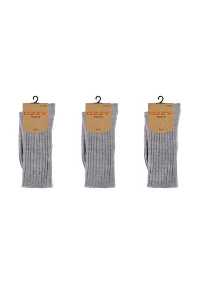Ozzy Socks 3 Lü Kışlık Kadın Yünlü Uyku Çorabı Soft Touch Gri Renk Isı Tutucu Çorap Gri
