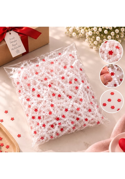 Kırpık Kağıt Z Zigzag 250 Gram Beyaz Renk Kırmızı Çiçek Desenli Hediye Kutusu İçi Dolgu Kağıdı, Hediye Paketleme Ve Dekoratif Ambalaj Süsü 87610490