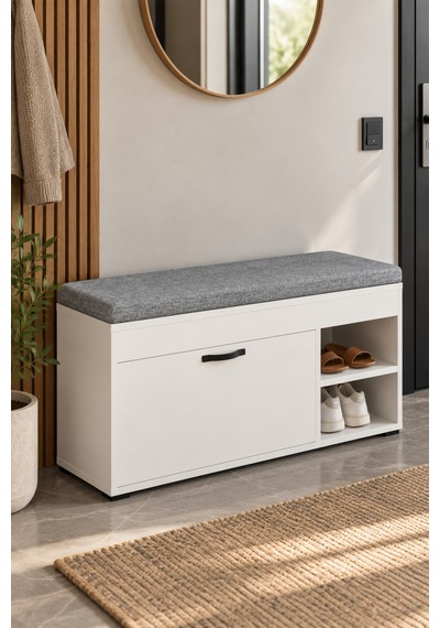 Sulorahome Puflu Ayakkabılık Bench Beyaz 90 Cm