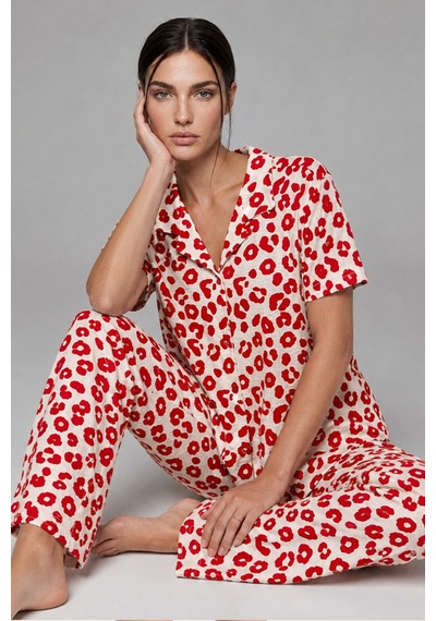 Kadın Kısa Kol Comfort Kırmızı Pijama Takımı 4725