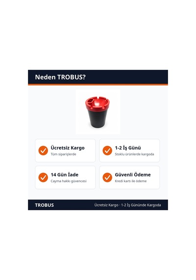 Trobus Çakmak Hazneli Bardak Tipi Kokusuz Oto Küllük 10x8 Cm Kırmızı Siyah
