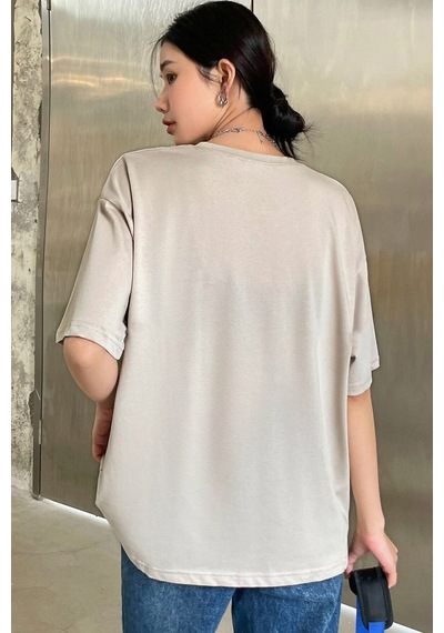 Uyguntarz Unisex Nostalgia Baskılı Oversize Tshirt Bej