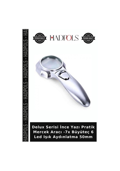 Delux Serisi İnce Yazı Pratik Mercek Aracı -7x Büyüteç 6 Led Işık Aydınlatma 50mm