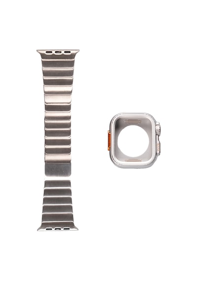 Apple Uyumlu  Watch 7 8 9 10 Serisi 45mm Kordon Ultra Model Kasa Koruyucu+baklalı Metal Kordo 126