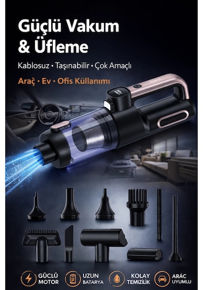 Auhma Ahv-43 Şarjlı El Süpürgesi - 20.000 Pa Yüksek Emiş Gücü, 120w