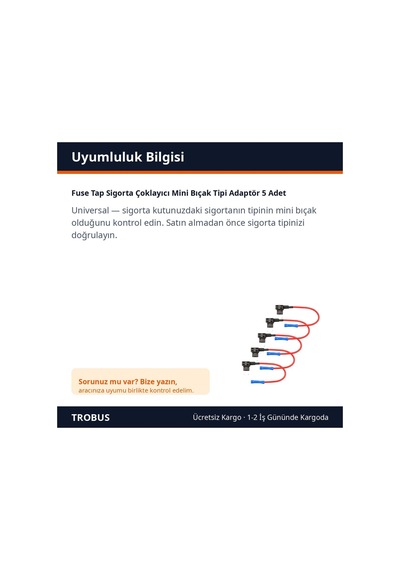 Trobus Fuse Tap Sigorta Çoklayıcı Mini Bıçak Tipi Adaptör 5 Adet Diğer