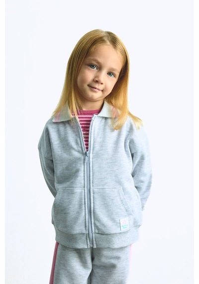 Defacto Gömlek Yaka Fermuarlı Basic Sweatshirt Hırka Kız Çocuk I0629a526augr421 Gri-gr421