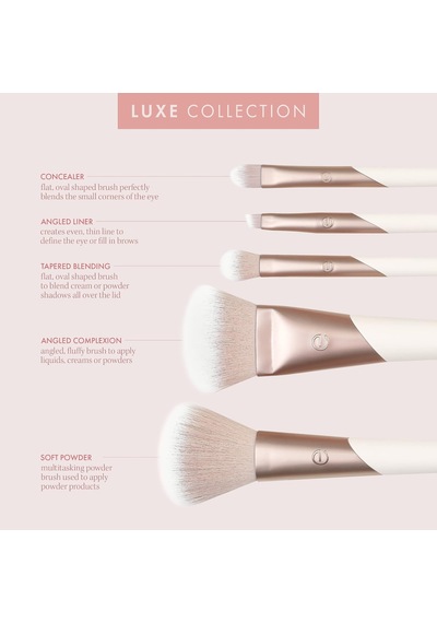 Luxe Natural Elegance Profesyonel Yüz Makyajı Ve Fondöten Fırça Seti, Yüz, Yanak Ve Göz Makyajı İçin Premium Fırça Seti, Sentetik Makyaj Fırçaları, Vegan Ve Zulüm İçermez, 5 Parça Set 30189452