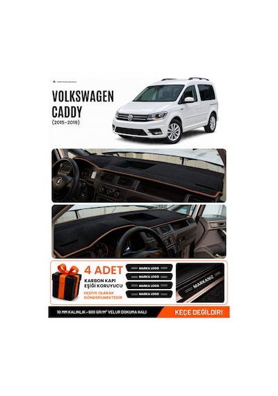 Volkswagen Caddy 2015-2019 Uyumlu Torpido Örtüsü, Torpido Kılıfı - Siyah Kahverengi