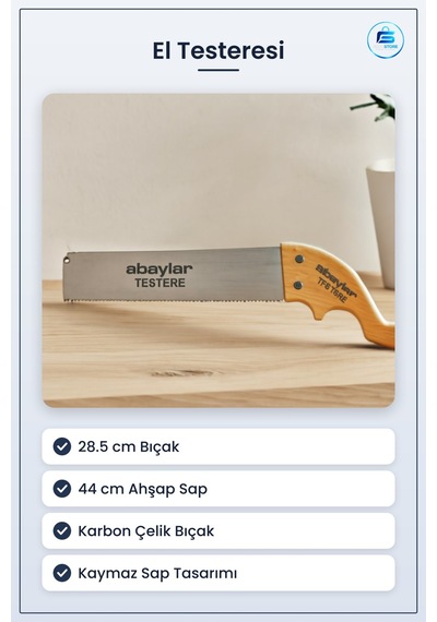 El Testeresi Ahşap Saplı 28.5 Cm Bıçak Sap 44 Karbon Çelik Tester