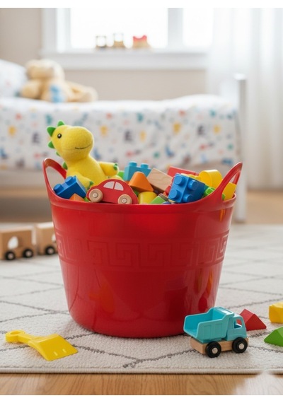 Kırmızı, Esnek Plastik Kova 20 Litre, Temizli Kovası, Esneyebilen Oyuncak Ve Çamaşır Sepeti Kırmızı