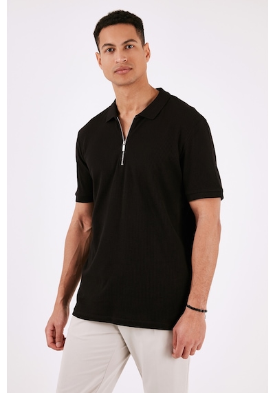 Buratti Pamuklu Regular Fit Fermuarlı Erkek Polo Yaka T Shirt 5902738 Siyah