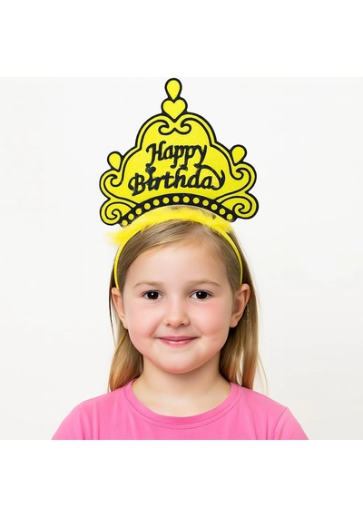 Sarı Happy Birthday Prenses Tacı Doğum Günü Taç Aksesuarı Yetişkin