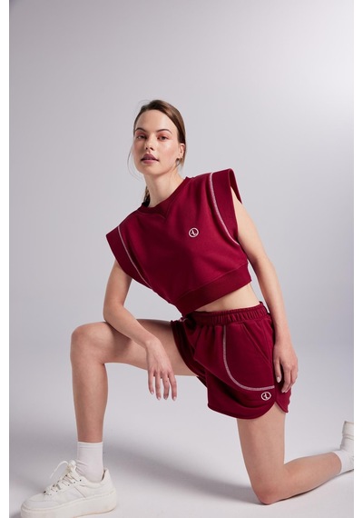Holly Lolly Crop Kesim Kontrast Dikişli Rhode Tshirt Bordo