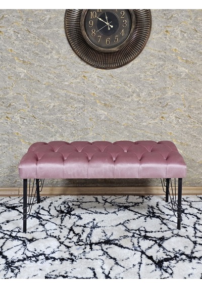 Zafir Siyah Boyalı Tel Ayaklı 90 Cm Puf Bench - Puf - Bench - Kasalı Oturak - Oturak - Yatak Ucu Puf Pembe