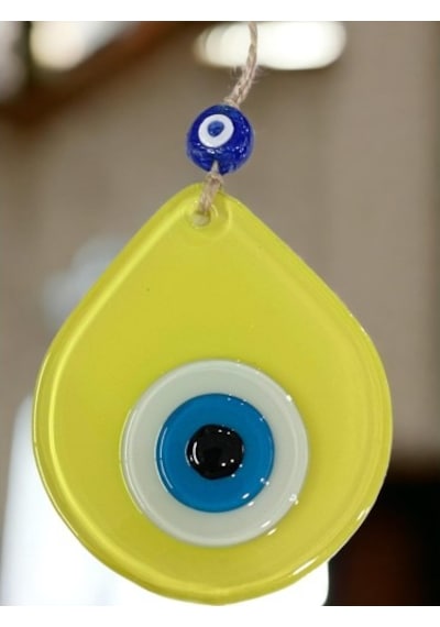 Orta Boy Sarı Damla Desen Nazar Boncuklu Duvar Dekoru Cam Duvar S