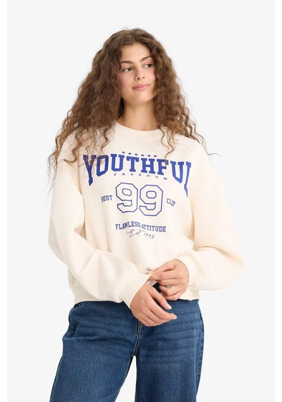 Defacto Regular Fit Bisiklet Yaka Baskılı Sweatshirt E9502ax25wnwt32 Beyaz