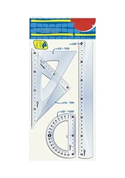 4'lü Çizim Araçları Seti - 30 Cm Cetvel, 2 Üçgen, Açı Ölçer 1