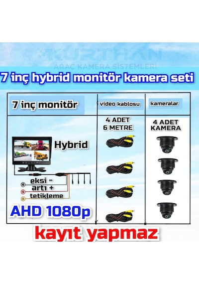 Kayıtsız 7 İnç Monitör Ve 4 Adet Ahd 1080p Go-1058 Kamera 12 V