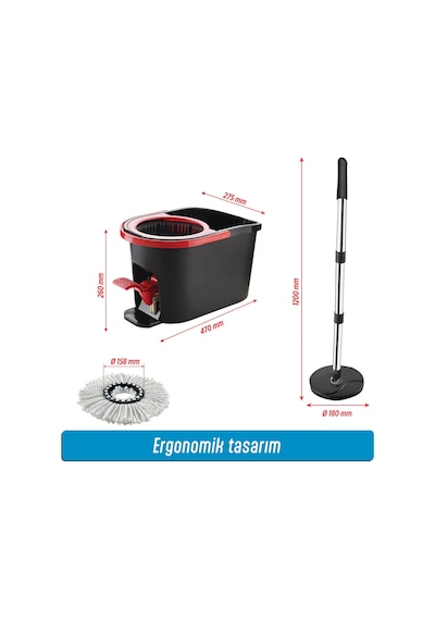 Grimorlife Ultra Güçlü Pedallı Döner Başlıklı Mop Temizlik Seti 16 Litre