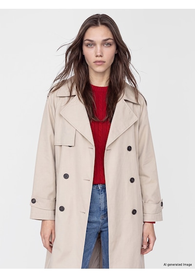 Lcw Modest Bej Kuşaklı Kadın Gabardin Trençkot