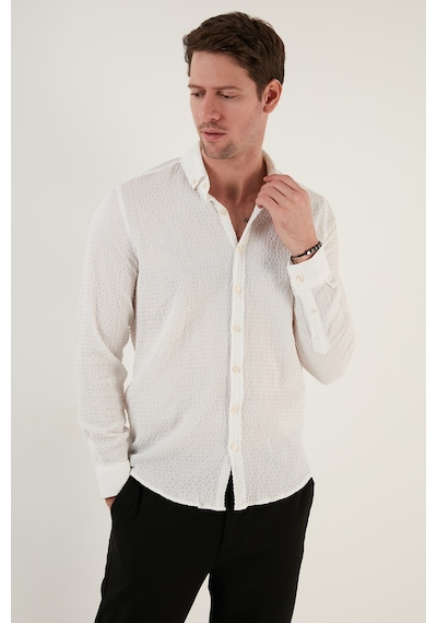 Buratti Pamuklu Çizgili Düğmeli Yaka Uzun Kollu Regular Fit Erkek Gömlek Cf23S112237 Beyaz Buratti Pamuklu Çizgili Düğmeli Yaka Uzun Kollu Regular Fit Erkek Gömlek Cf23S112237 Beyaz