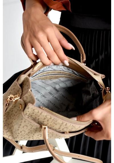 Just Polo Kadın Monogram Baskılı Yeni Sezon El Ve Omuz Çantası 232031mh Vizon