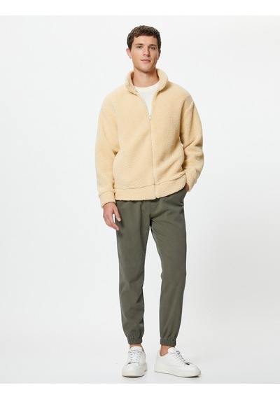 Koton Peluş Sweatshirt Fermuarlı Dik Yaka Yumuşak Dokulu Bej 4wam70437mk Ekru
