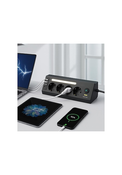 Lexroo Smayling Akım Korumalı Çoklu Priz 4 Priz Girişi + 2 Usb-