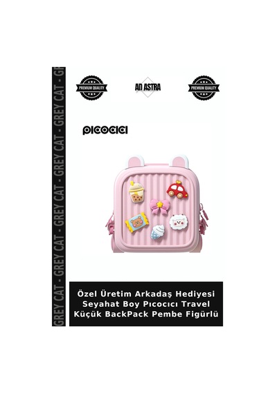 Grey Cat Özel Üretim Arkadaş Hediyesi Seyahat Boy Pıcocıcı Travel Küçük Backpack Pembe Figürlü