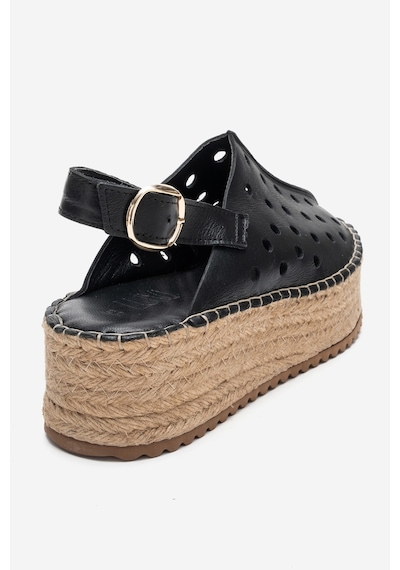 Luvishoes Fraga Siyah Cilt Hakiki Deri Kadın Hasır Dolgu Taban Sandalet Siyah