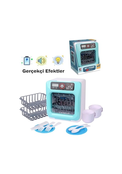 Pilli Işıklı Sesli 11 Parçalı Aparatlı Eğitici Evcilik Oyuncak Bulaşık Makinesi