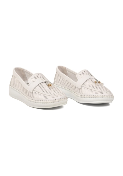 Voyager Beyaz Hakiki Deri Anatomik Rahat Tabanlı Kadın Casual Ayakkabı Loafer Z093