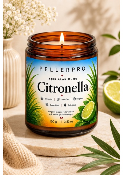 Açık Alanların Tercih Edilen Citronella& Limon Otu Mumu Bahçe Ve Teras Mumu 100gr Beyaz