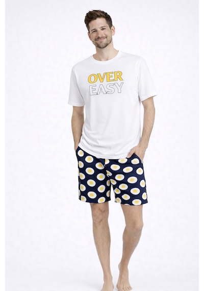 Erkek Pamuklu Baskılı Cepli Şortlu Pijama Takımı Ke77629 Sarı