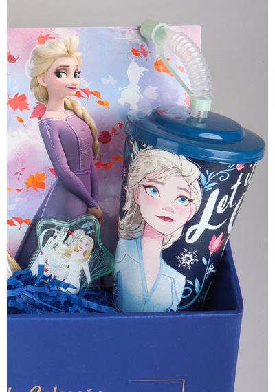 Dekomus Lisanslı İle Gıft Box Özel Kutulu "frozen Karlar Ülkesi Kırtasiye Seti" Pipetli Bardak,silgi,not Defteri Altın