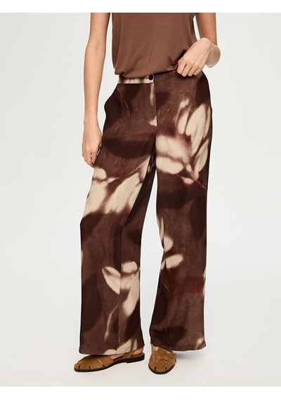 Faik Sönmez Soyut Çiçek Desen Ketenli Wide Leg Fit Pantolon S26pnt035 Us26pnt03530 Kahve