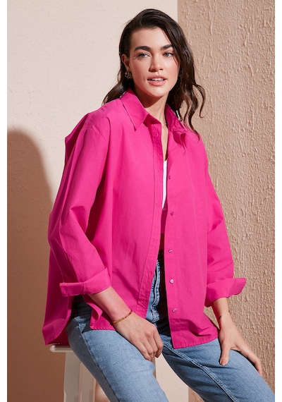 Lela Pamuklu Regular Fit Önü Kısa Arkası Uzun Oval Kesim Bayan Gömlek Cf25S163867 Fuşya