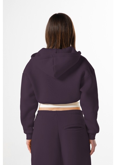 Flaw Nakışlı Zip Crop-28833 Mürdüm